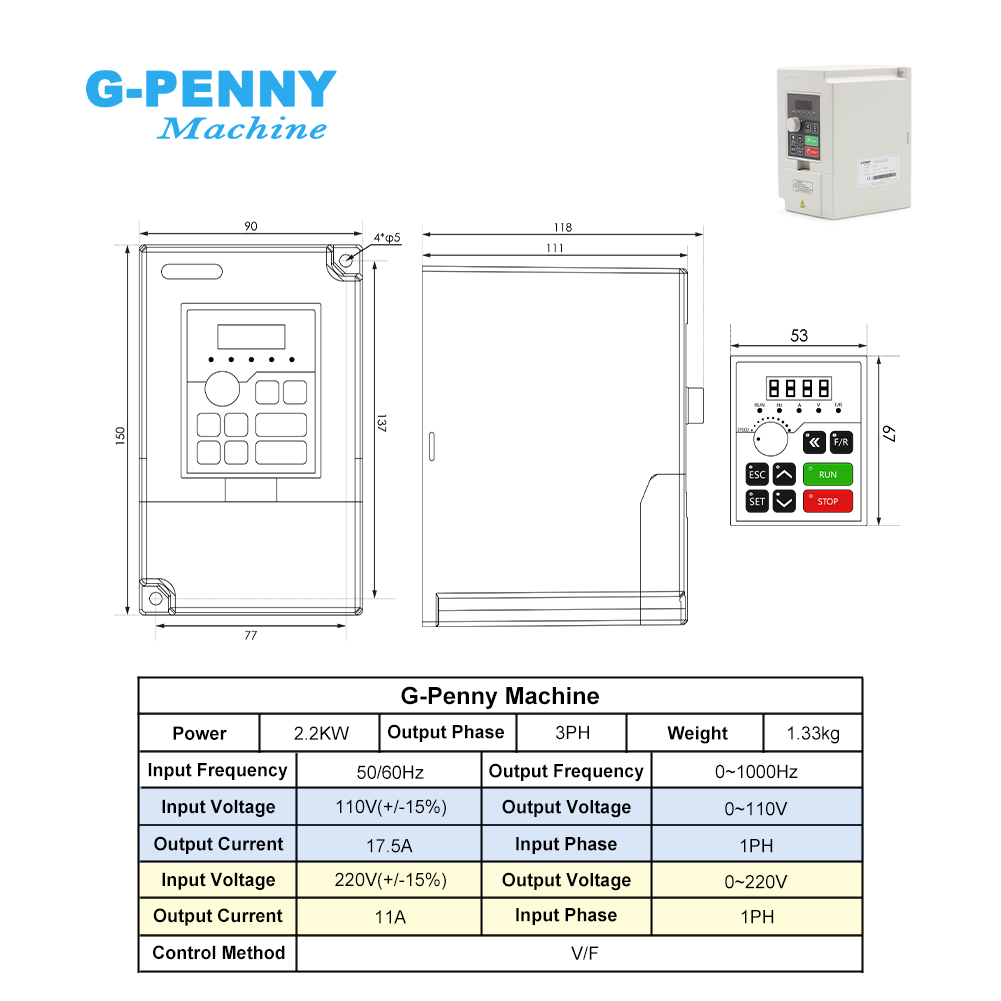 G-Penny 2.2KW ER20 Bullet Wate - огляд і ціна 2.2Kw Water Cooled Spindle Kit Vfd